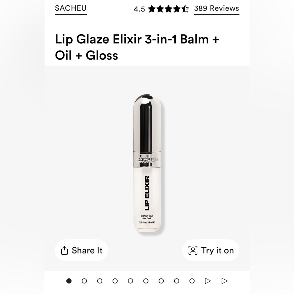 Sacheu Lip Elixir Gloss in 01 Bunny Ear Clear NIB